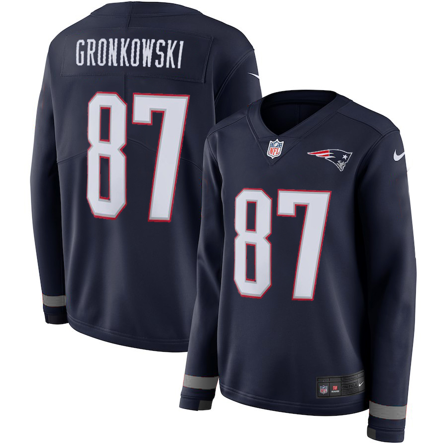 Women New England Patriots #87 Gronkowski blue Limited NFL Nike Therma Long Sleeve Jersey->women nfl jersey->Women Jersey